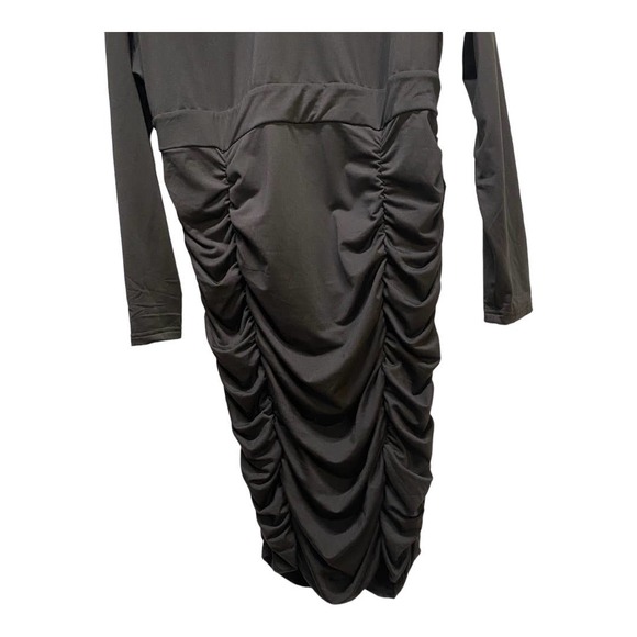 BEIGAI Black Bodycon Ruched Long Sleeve MIDI Dress size 2XL - Picture 3 of 8